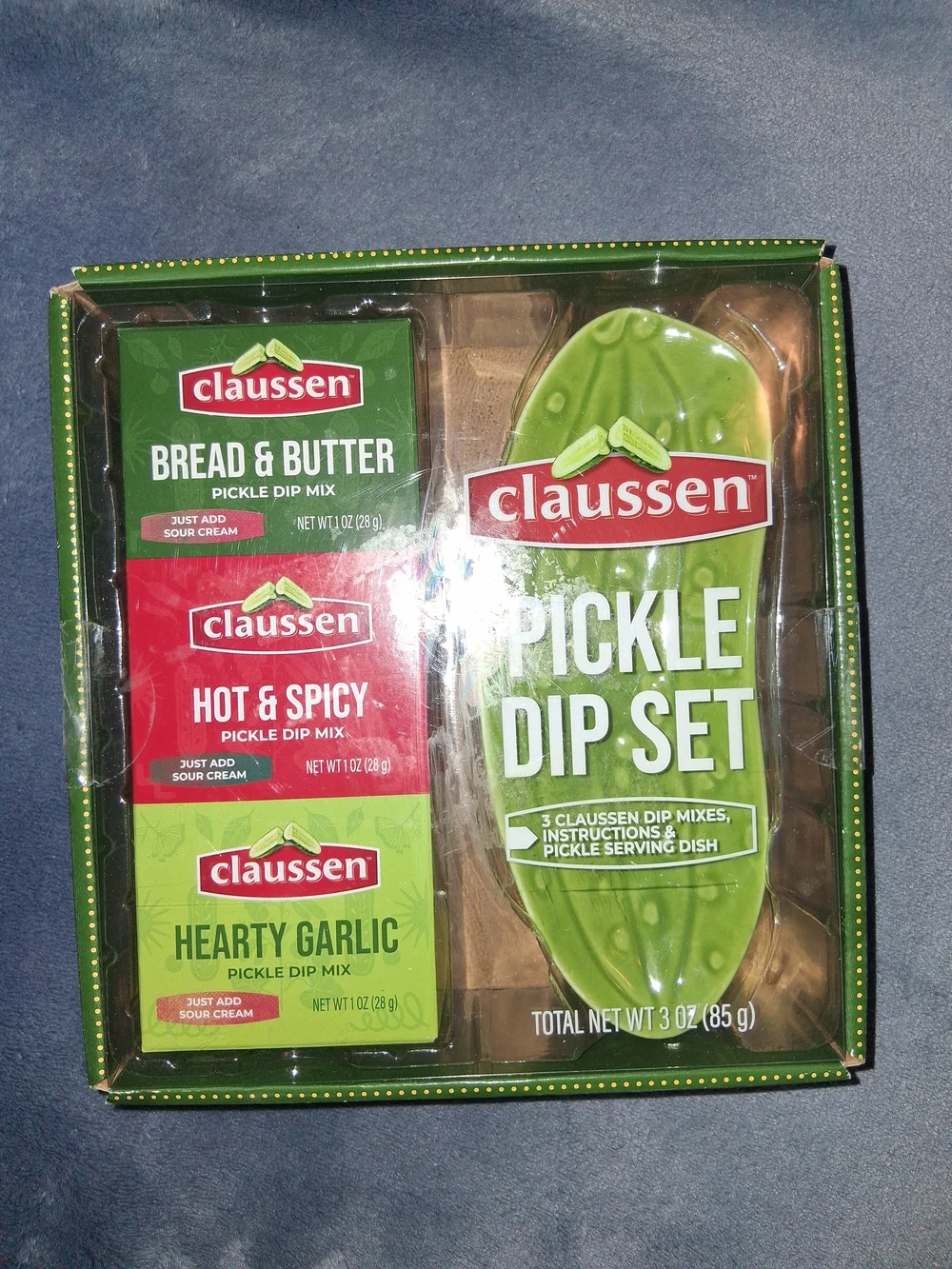 Claussen Pickle Dip Set Bread & Butter Hot & Spicy Hearty Garlic 3 Pack 85g